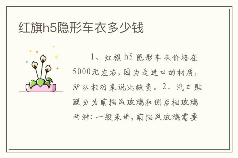 红旗h5隐形车衣多少钱